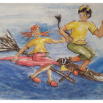 Gemeinsam/Kinderbuchillustration „Möchteschön und Schwarzpferdefuß“, Pastell/Aquarell, 70 x 50 cm